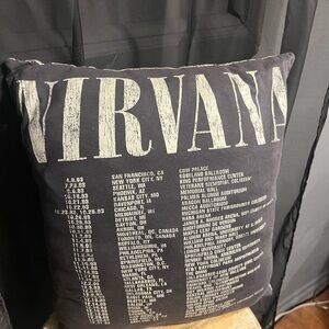Upcycled Nirvana Black ‘93 Tour Date Accent Pillow by Dunder’s Mom